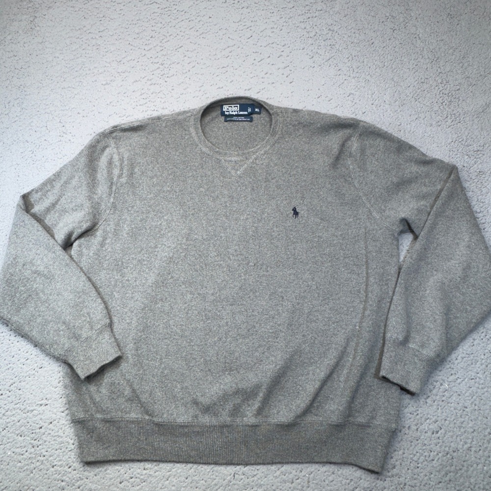 Polo Ralph Lauren Sweater‎ Mens XL Gray Crewneck Pony Logo Cotton Pullover